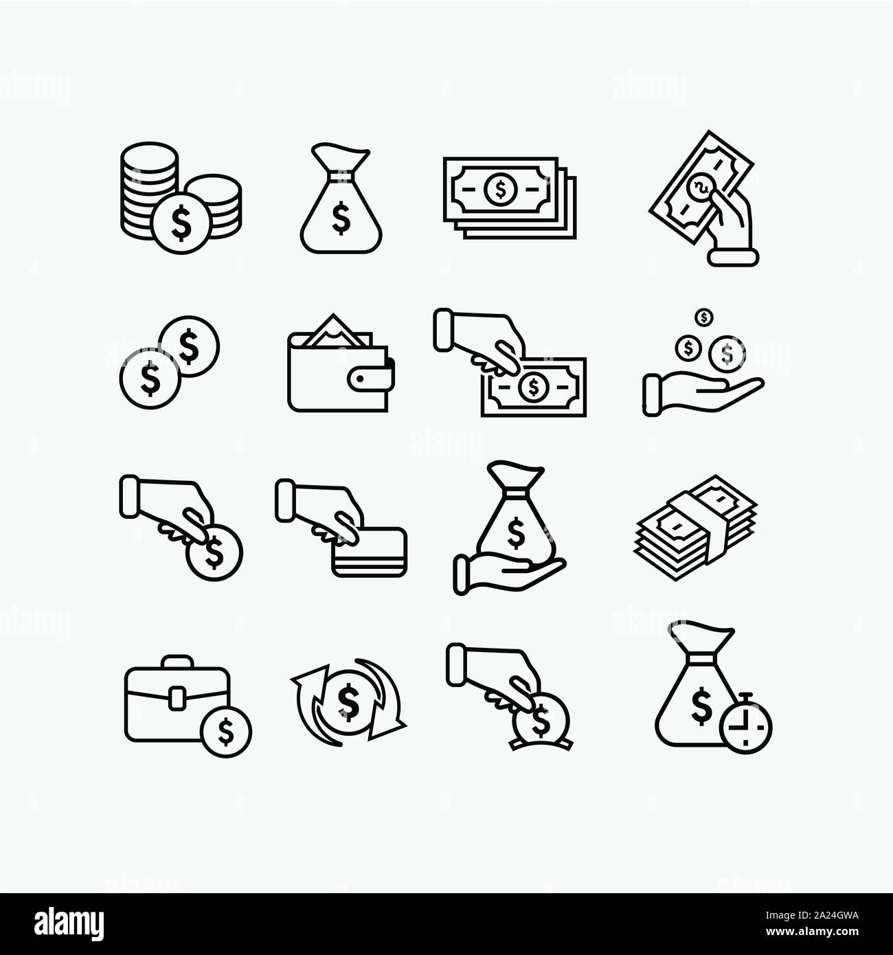money flat icon pack, money linear icon set, earning logo icon collection, payment icon collections Stock Vector