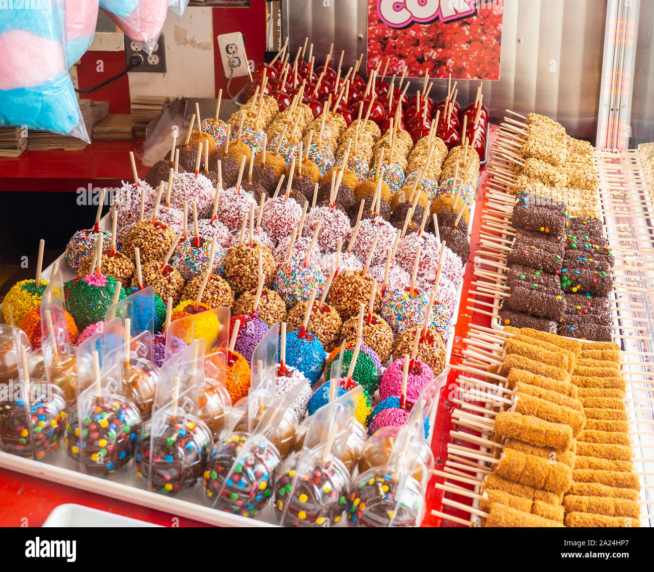 Assorted variety of colorful candy apples for sale in a sweet store Stock Photo Alamy