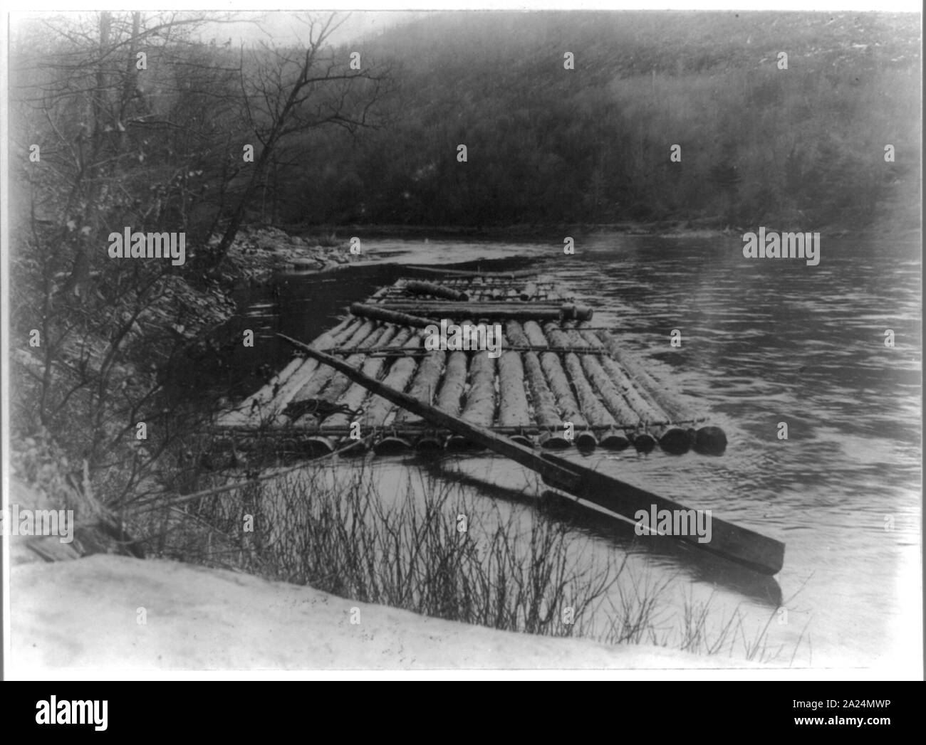 Pennsylvania. Lumbering and lumber towns log raft on West branch of