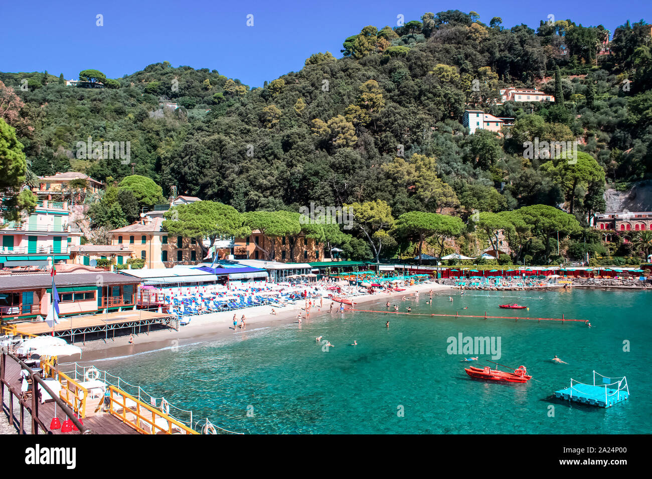 beach known as paraggi near portofino in genoa on a blue sky and sea