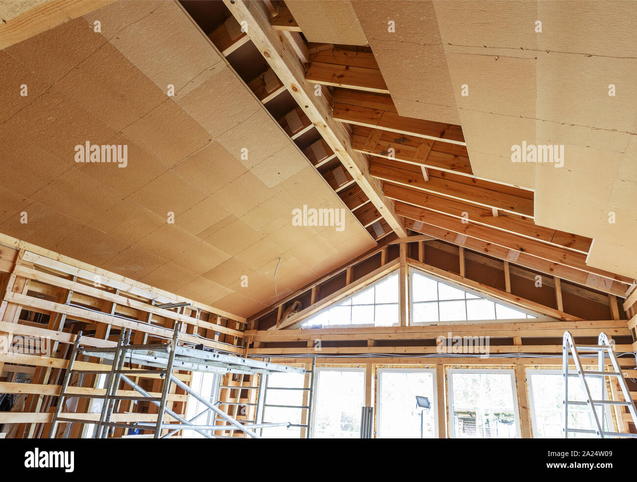 Interior view of a wooden roof structure Stock Photo