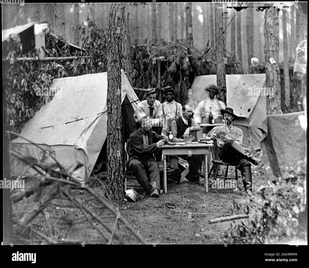 Petersburg, Va. Officers of the 114th Pennsylvania Infantry playing cards in front of tents Stock Photo