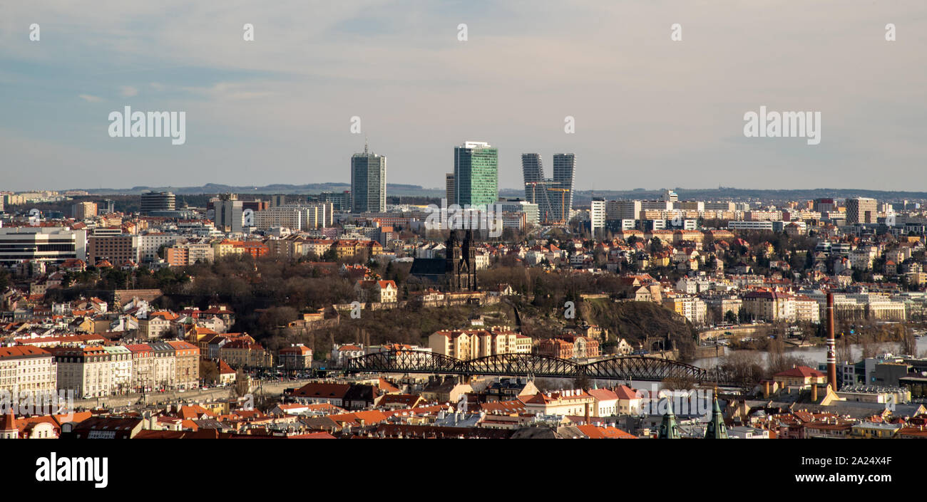 Praha city panorama from upper part of Zahrada Kinskych public park in Czech republic during nice early spring day Stock Photo