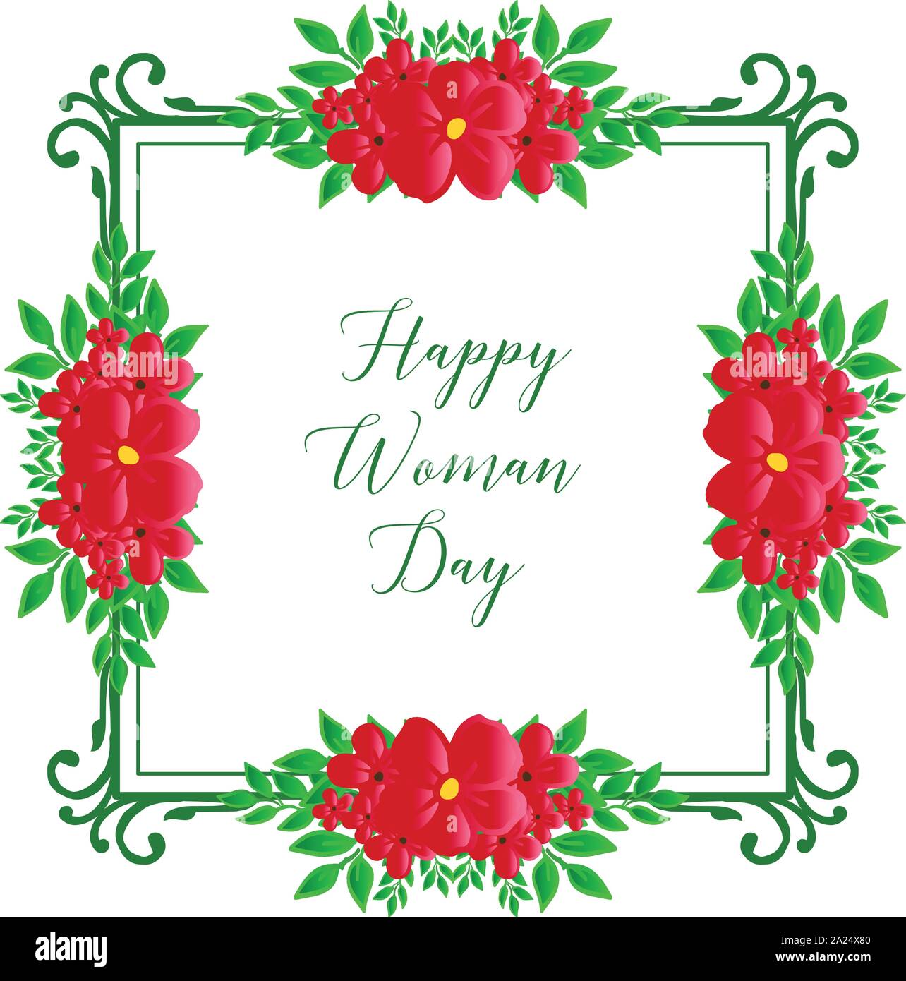 Banner calligraphic of happy woman day, with drawing of green leaf ...