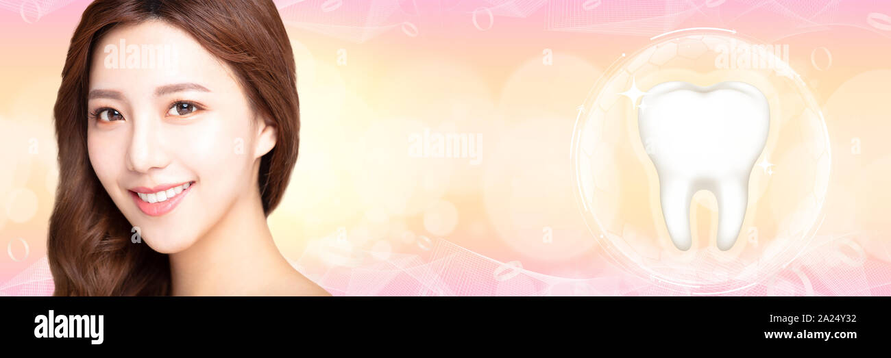 Beautiful smile young woman with White teeth concept Stock Photo