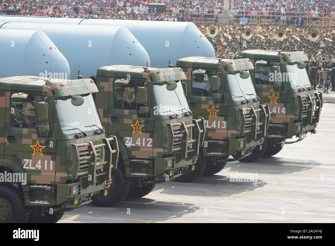 Beijing, China. 1st Oct, 2019. A formation of JL-2 missiles takes part in a grand military parade celebrating the 70th founding anniversary of the People's Republic of China in Beijing, capital of China, Oct. 1, 2019. Credit: Xing Guangli/Xinhua/Alamy Live News Stock Photo