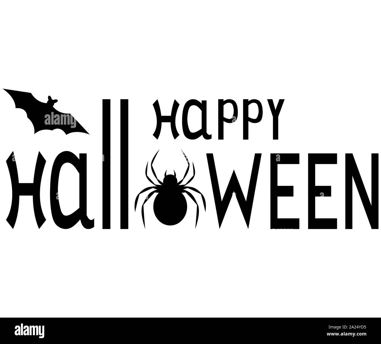 Happy Halloween text logo cartoon vampire and bats Stock Vector