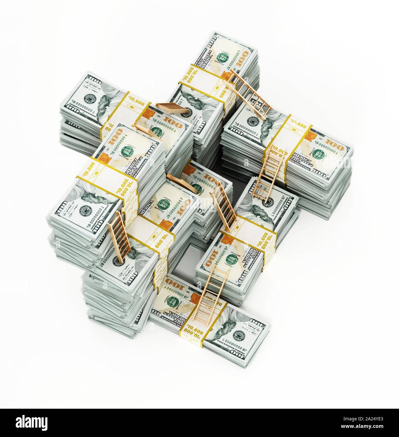 Ladders on arranged dollar bill stacks. 3D illustration Stock Photo Alamy