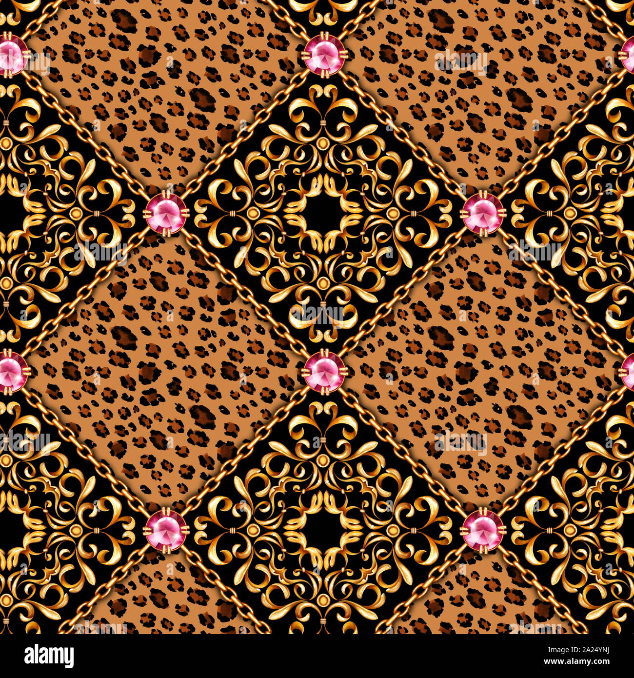 Leopard spots. Luxury seamless pattern with gems Stock Photo