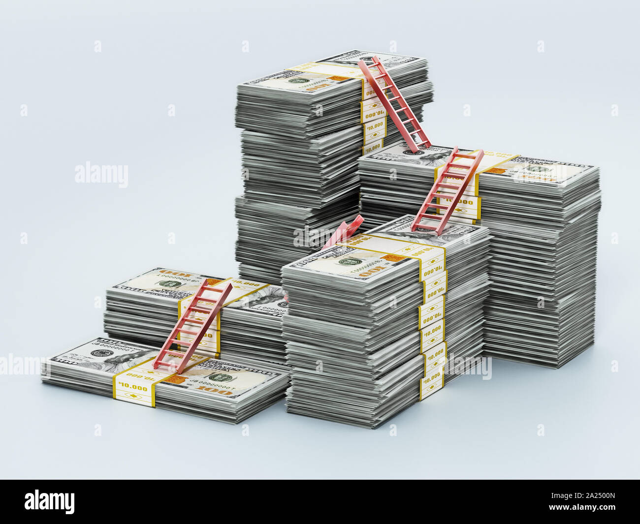Ladders on arranged dollar bill stacks. 3D illustration Stock Photo Alamy