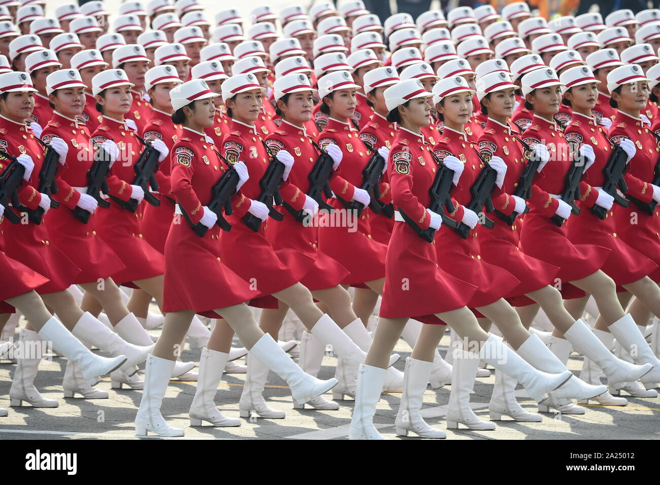 Beijing, China. 1st Oct, 2019. A women militia formation takes part in a  military parade celebrating the 70th founding anniversary of the People's  Republic of China (PRC) in Beijing, capital of China,