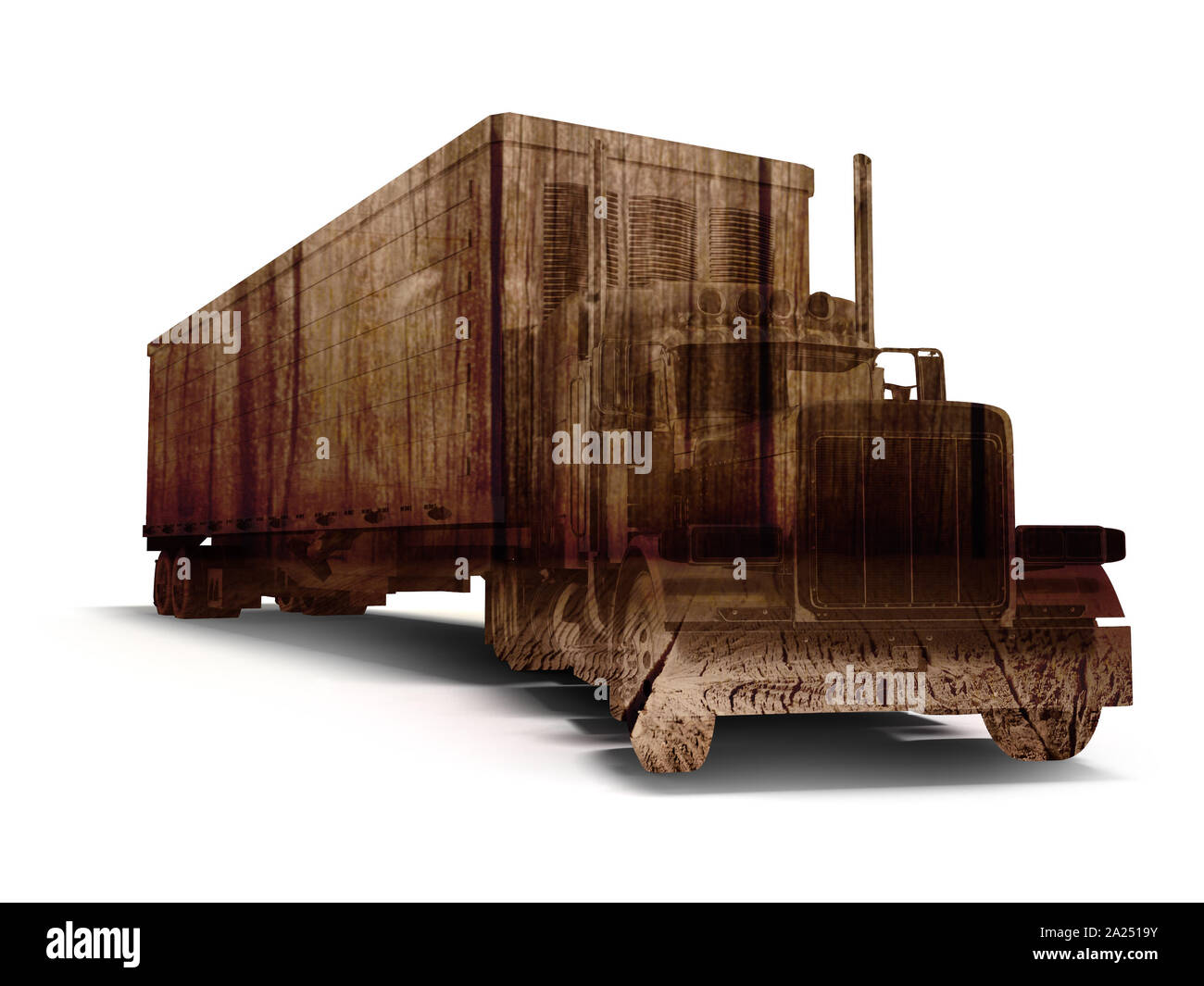 Truck truck concept with wood texture 3d rendering on white background ...