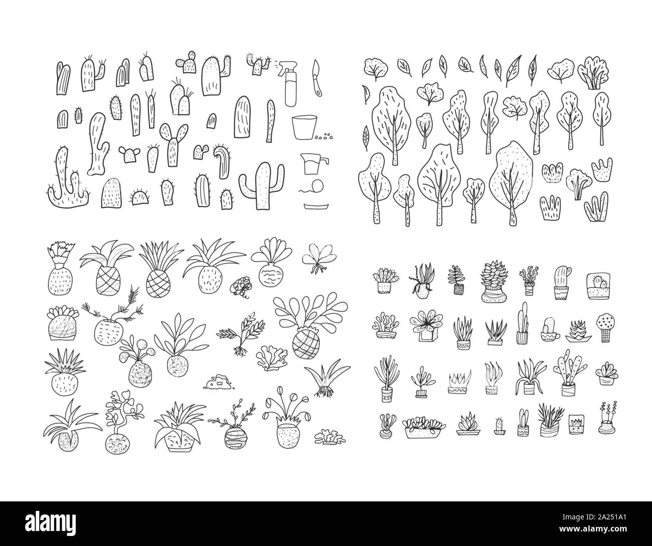 Set of floral doodle illustration. Hand drawn icons. Vector collection ...