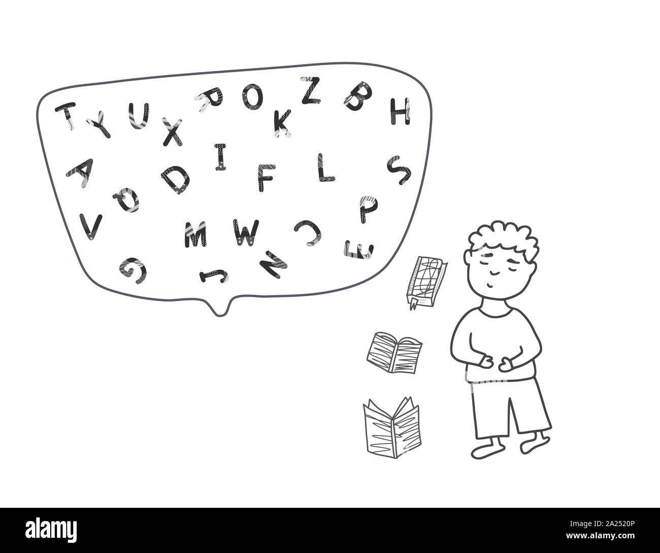 Dyslexia concept. Boy with books and letters. Vector illustartion in doodle  style Stock Vector Image \u0026 Art - Alamy, image size:1300x1089