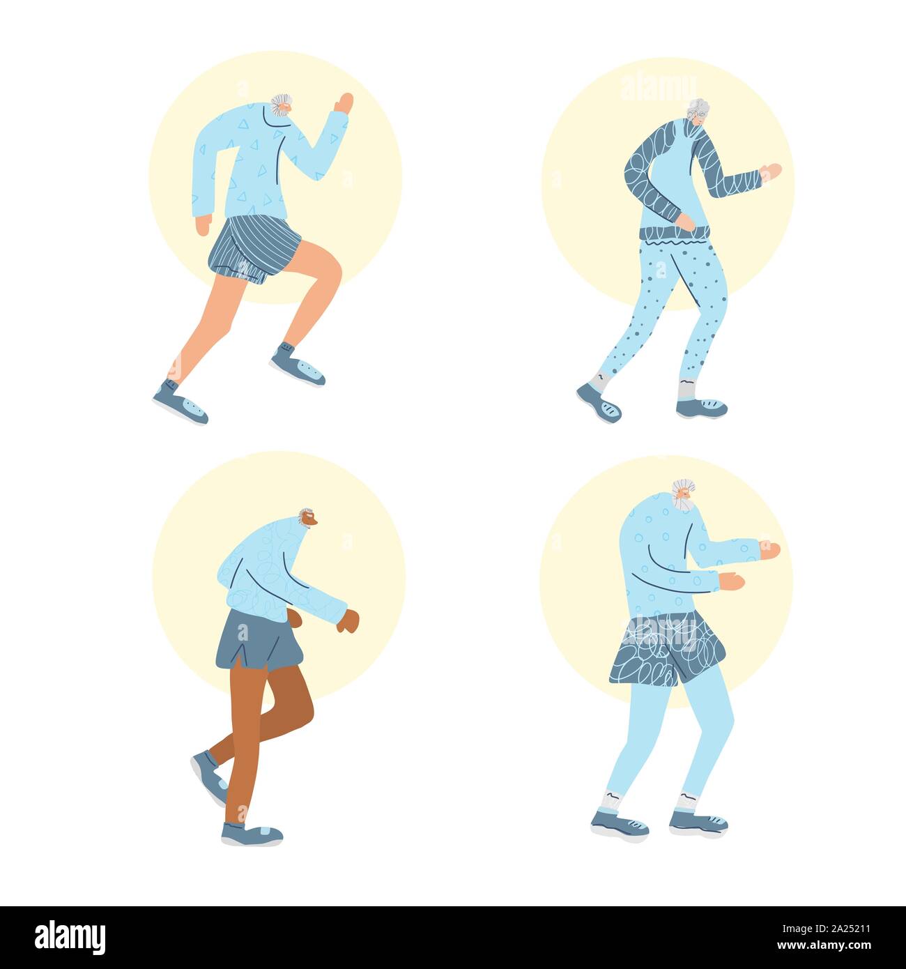 Senior runners. Old person jogging isolated. Vector design. Stock Vector