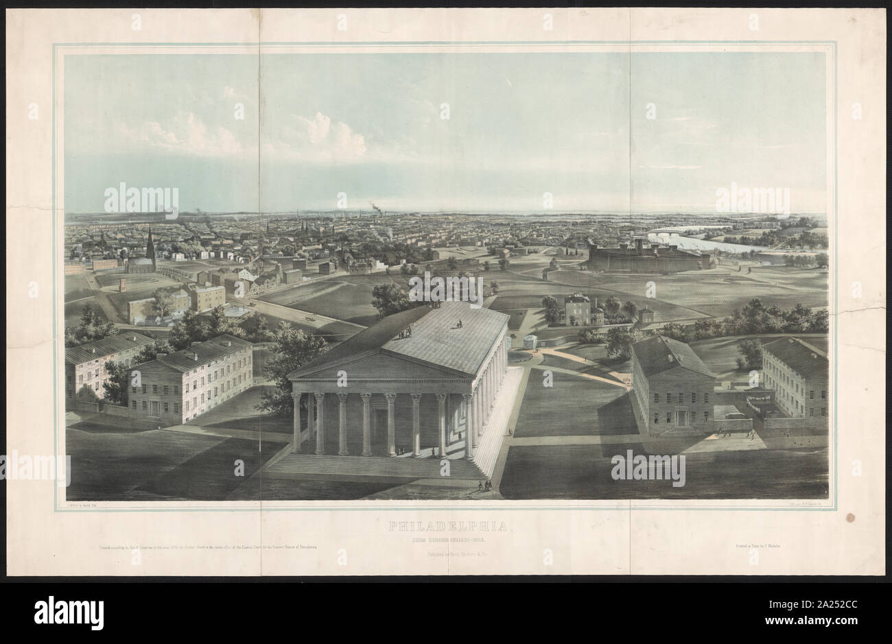 Philadelphia, from Girard College-1850 / J. W. Hill & Smith, del. ;  lith. par B. F. Smith Jr. ; printed in tints by F. Michelin. Stock Photo