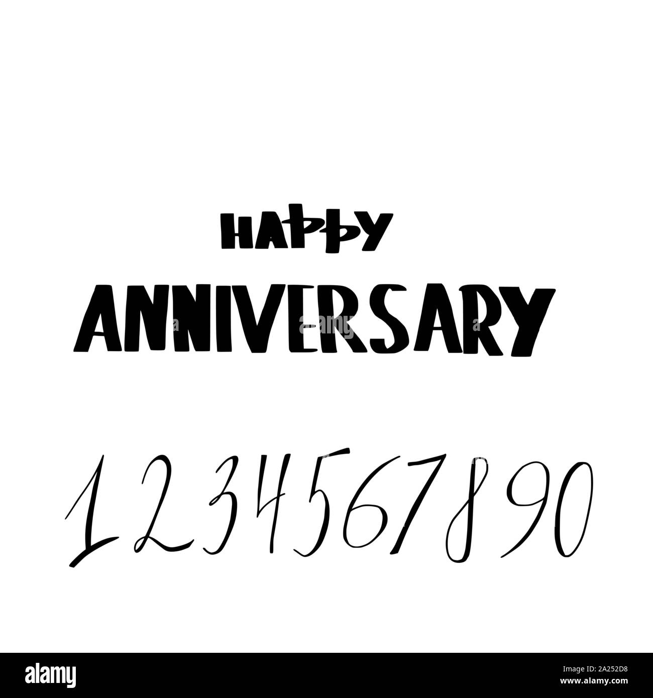 Happy anniversary stylized text. Greeting card template with hand drawn