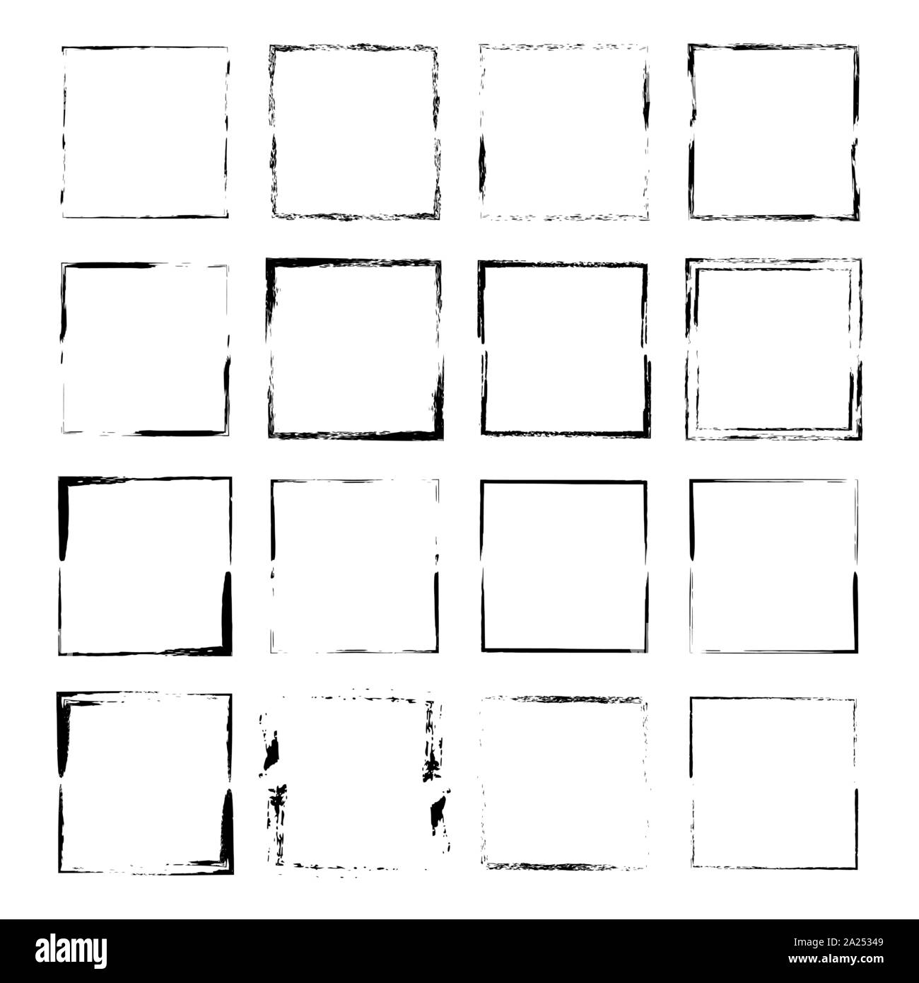 Set of grunge black frames. Borders collections. Collages elements on