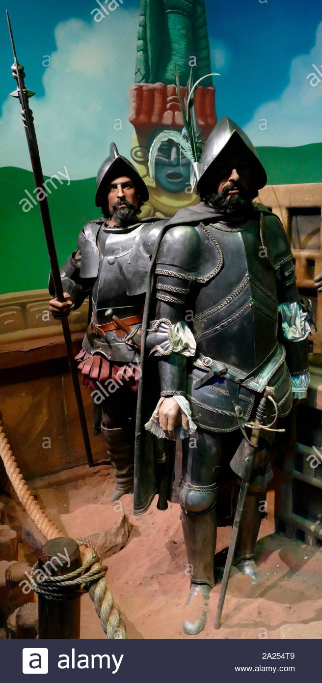 Recreation of Hernando Cortes landing in Mexico as the leader of the Spanish Conquistadors, in 1519. Stock Photo