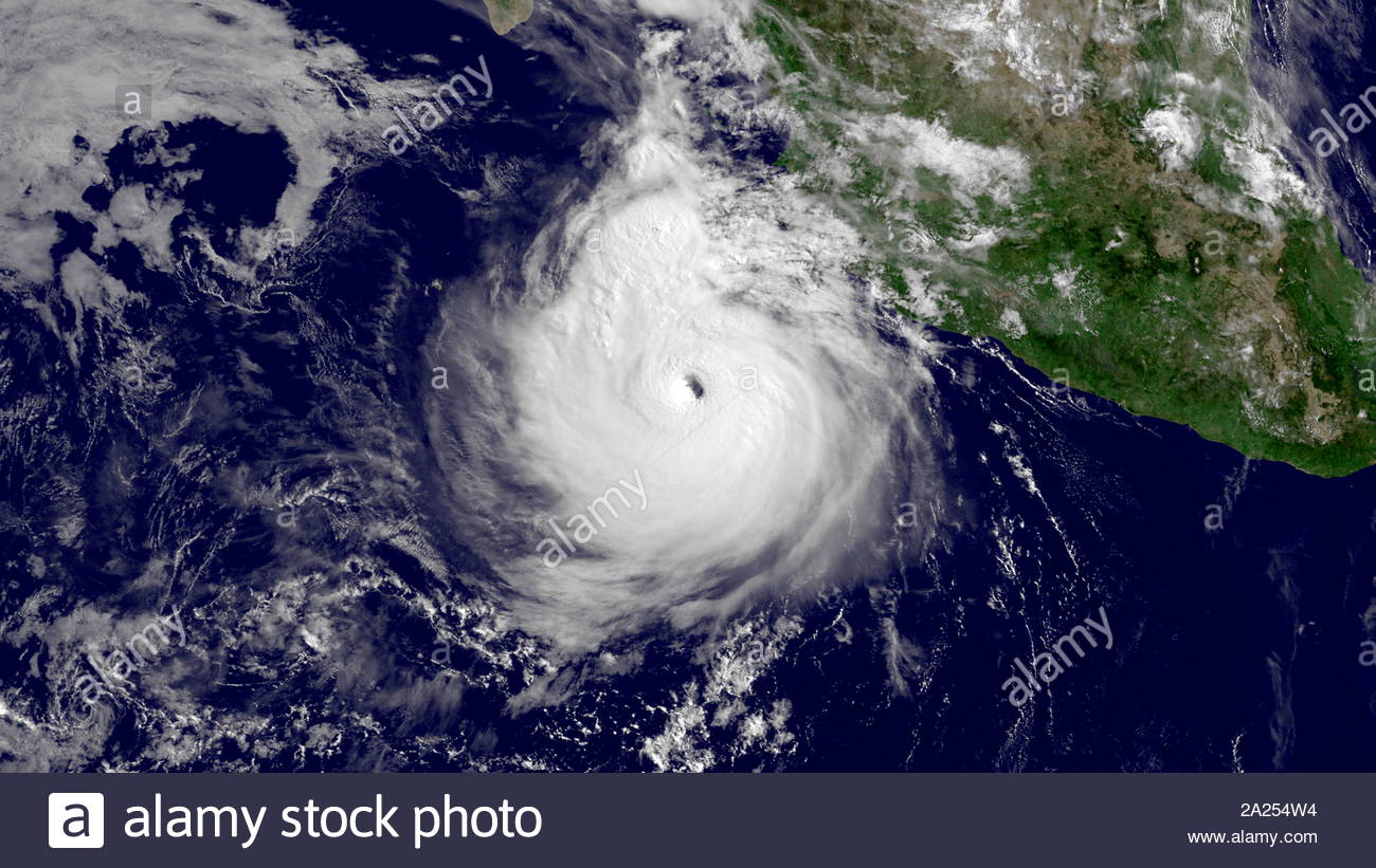 Satellite photo of Hurricane Dora, July21, 2011. Dora was a category 4 hurricane that brought stormy conditions to the south-western Mexico coast and the Baja California Peninsula Stock Photo