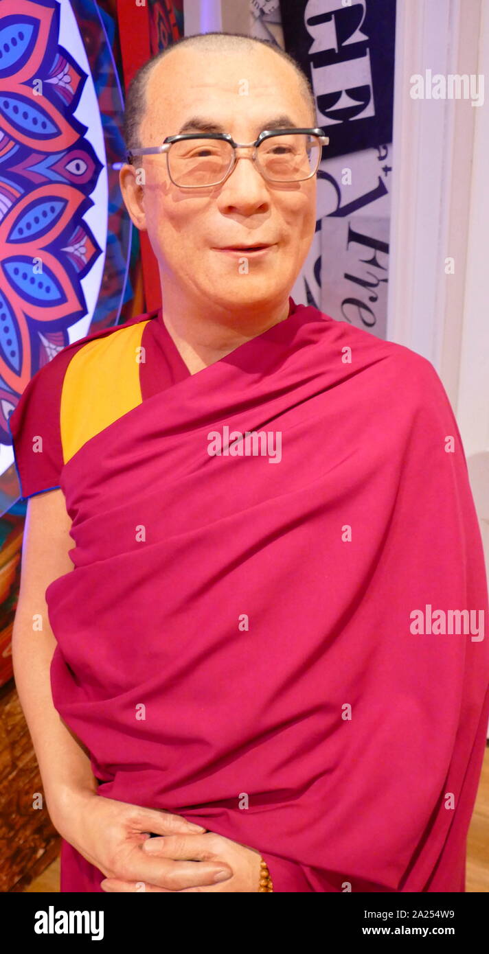 Waxwork statue depicting the 14th Dalai Lama (Tenzin Gyatso, Born 6 July 1935) Stock Photo