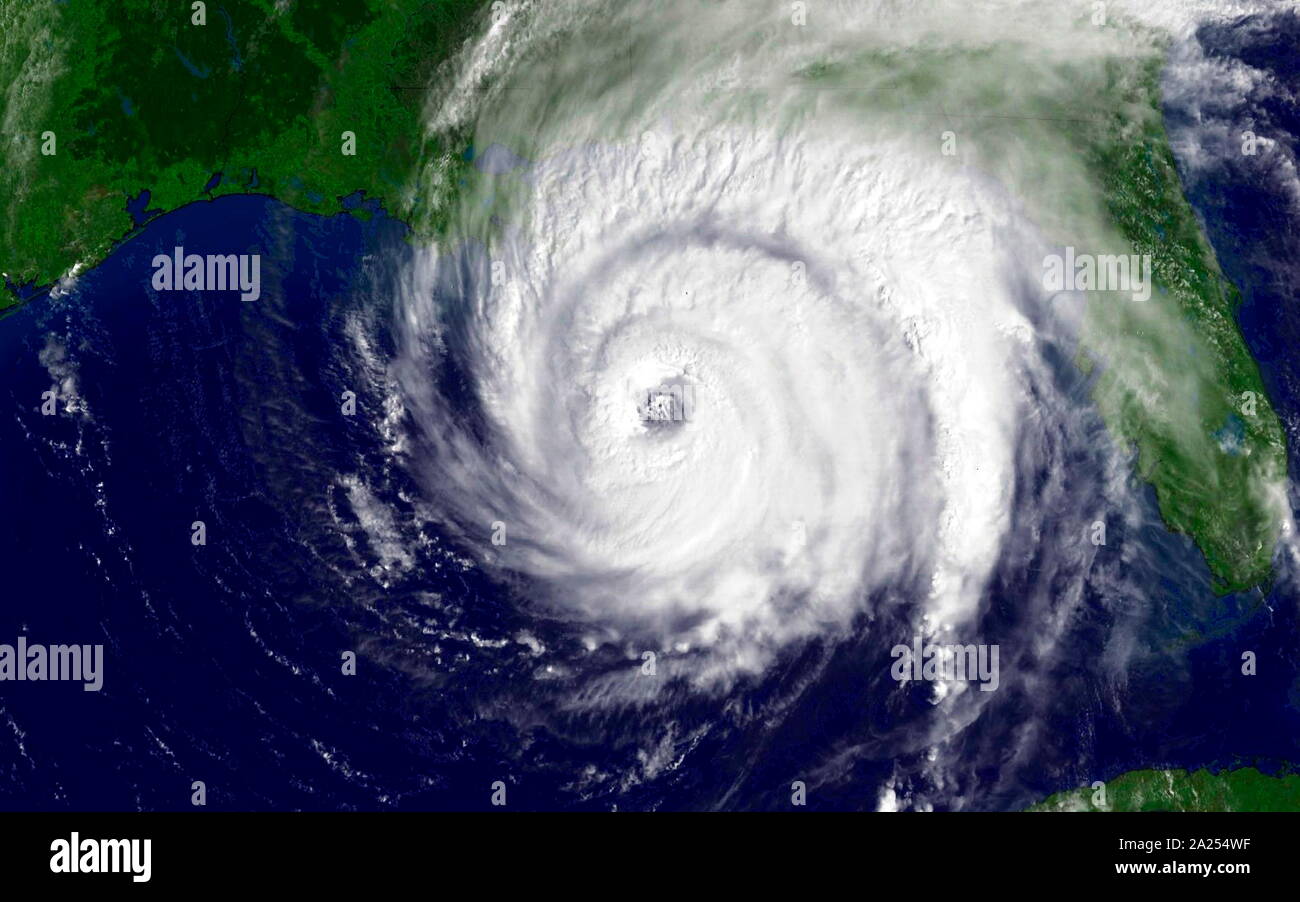 NOAA satellite image for larger view of Hurricane Ivan taken Sept. 15, 2004, at 11:15 a.m. EDT before slamming into the USA Gulf Coast. Ivan was one of four hurricanes to strike the state of Florida in 2004. Stock Photo