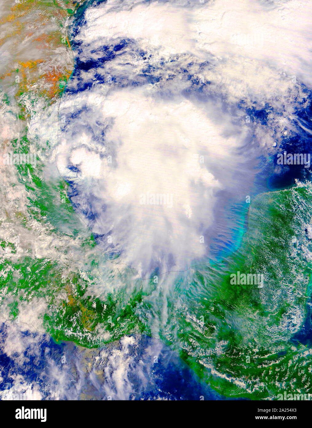 NASA's Terra satellite passed over developing Tropical Storm Katia in the western Gulf of Mexico on Sept. 5 2017 at 1:10 p.m. EDT (1710 UTC). Stock Photo