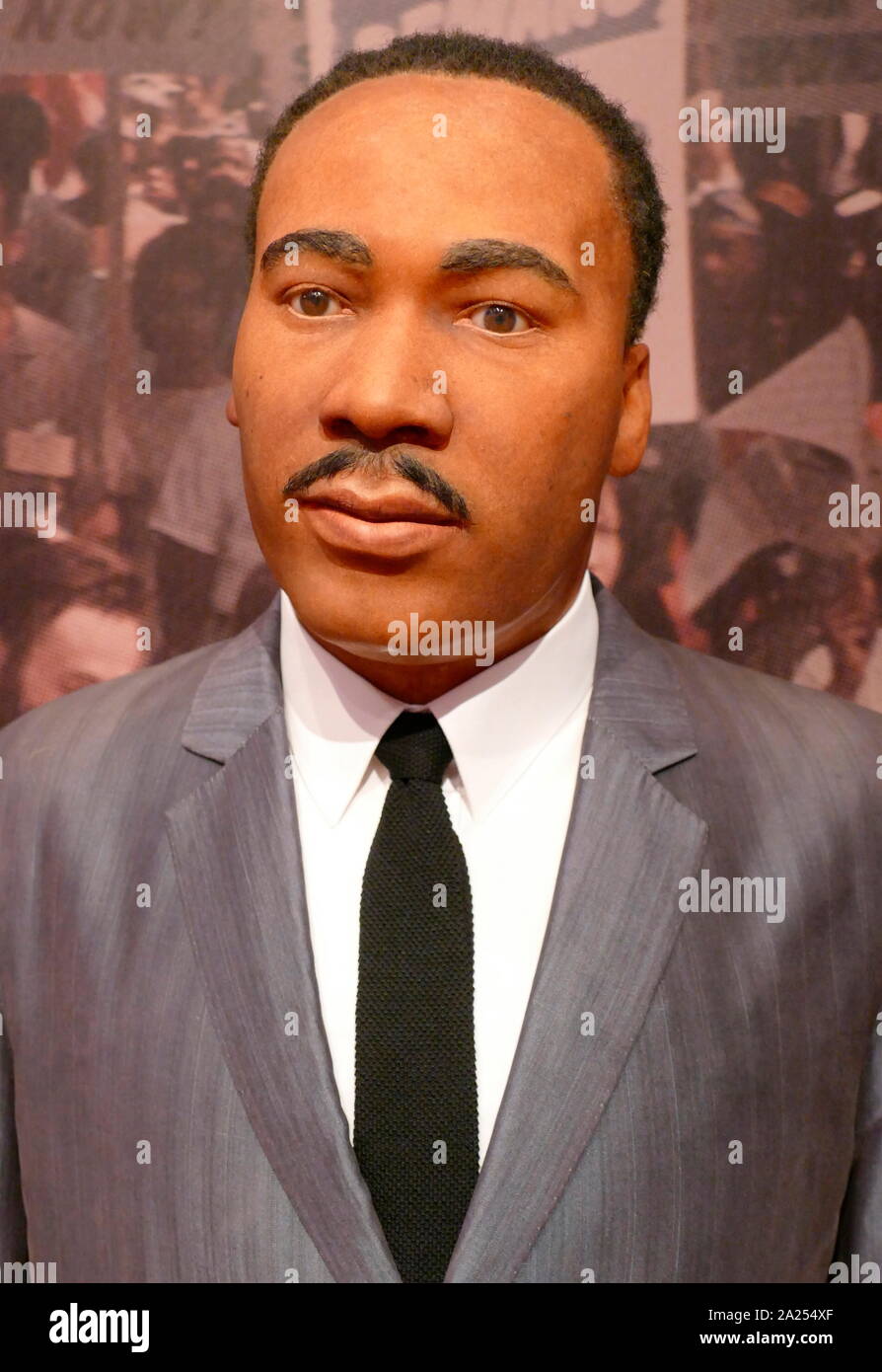 Waxwork statue depicting Martin Luther King Jr. (1929 - 1968), American Baptist minister and activist who became the most visible spokesperson and leader in the Civil Rights Movement Stock Photo