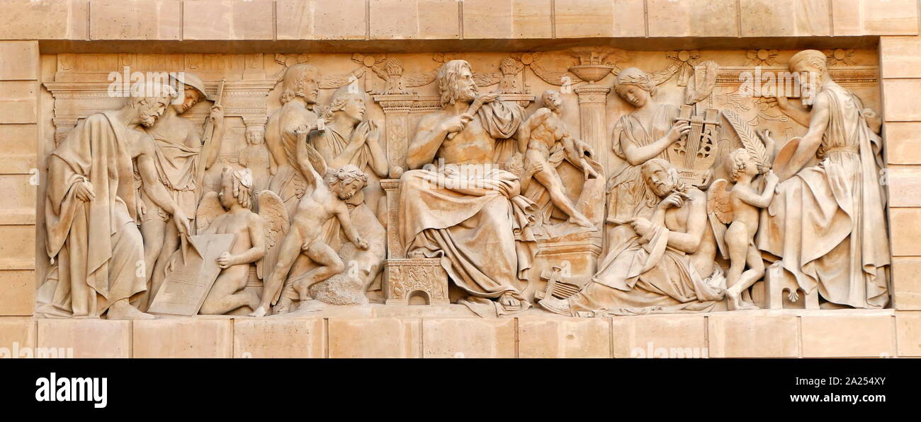 relief on the exterior of the Palais de Bourbon, (Assemble Nationale) in Paris, France Stock Photo