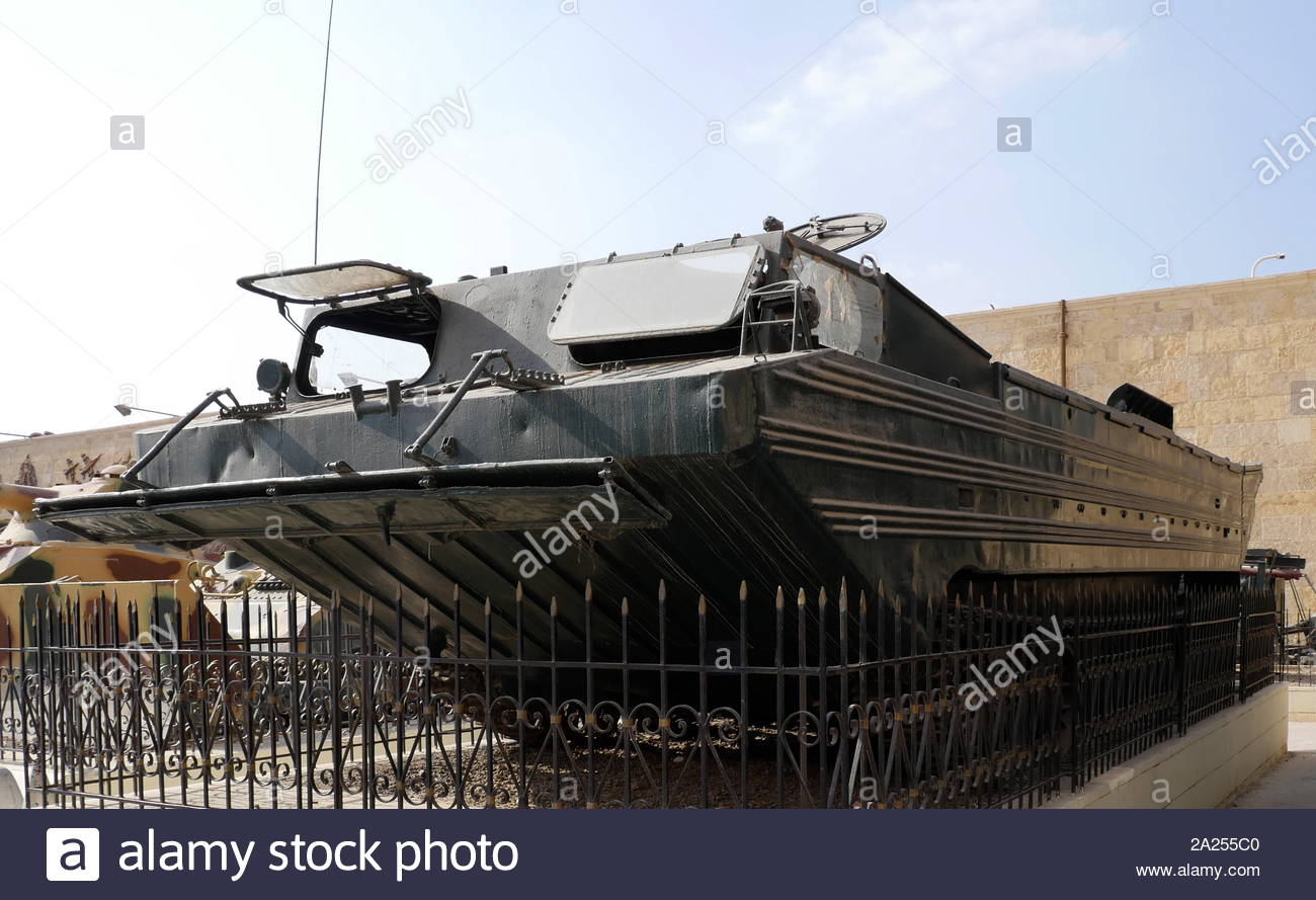 Egyptian Army amphibious transporter vehicle used to transfer troops across the Suez Canal in the 1973 October War (Yom Kippur War). Stock Photo