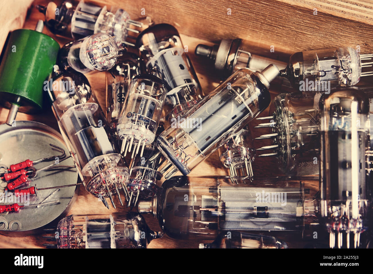 Different obsolete radio components in the box Stock Photo Alamy