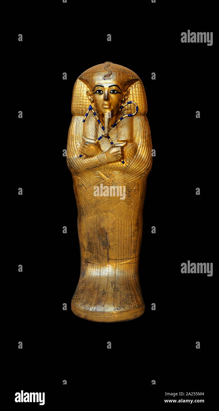 Replica of an ancient Egyptian gilded sarcophagus Stock Photo