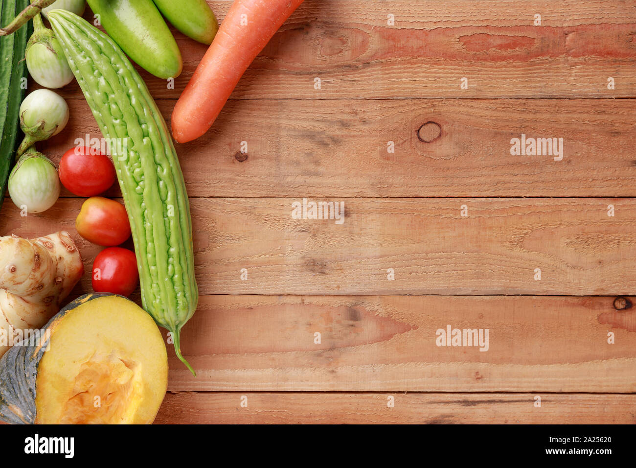 Thai Kitchen Various Vegetables Spices And Ingredients On Wooden