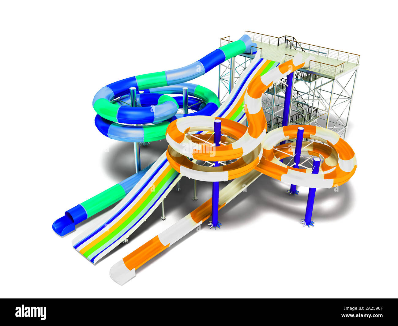 Modern water slide for water park one big slide for three people and two  roller coaster yellow and blue 3d render on white background with shadow  Stock Photo - Alamy