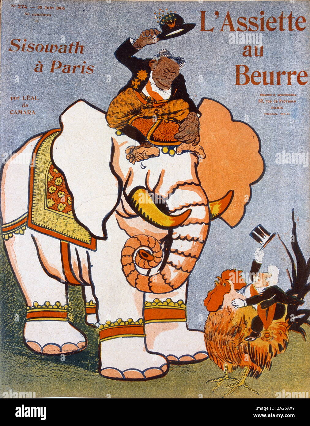 Illustration depicting Sisowath (1840 – 1927), riding a white elephant. As king of Cambodia from 1904 to 1927, Sisowath gave his full support to the French colonial regime. During his reign, Sisowath Illustration depicting Sisowath (1840 – 1927), riding a white elephant. As king of Cambodia from 1904 to 1927, Sisowath gave his full support to the French colonial regime. During his reign, Sisowath