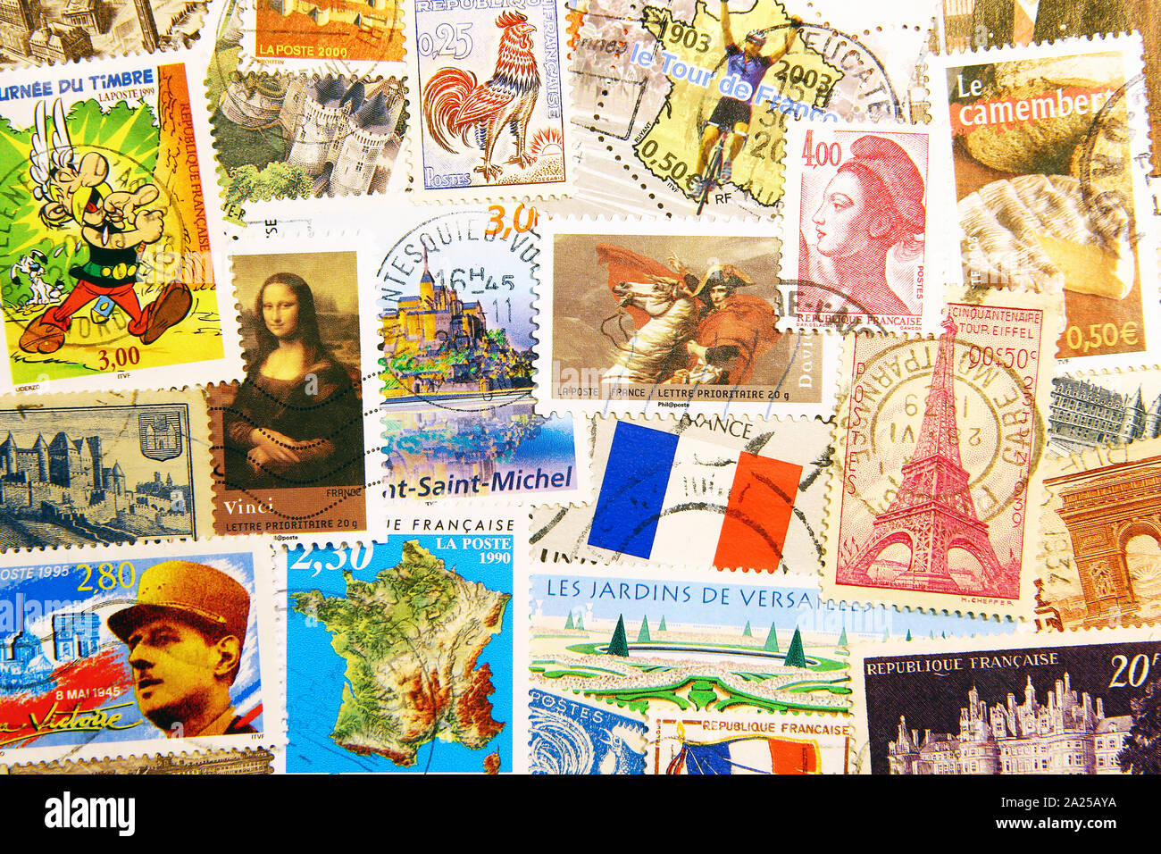 Symbols of France on postage stamps Stock Photo