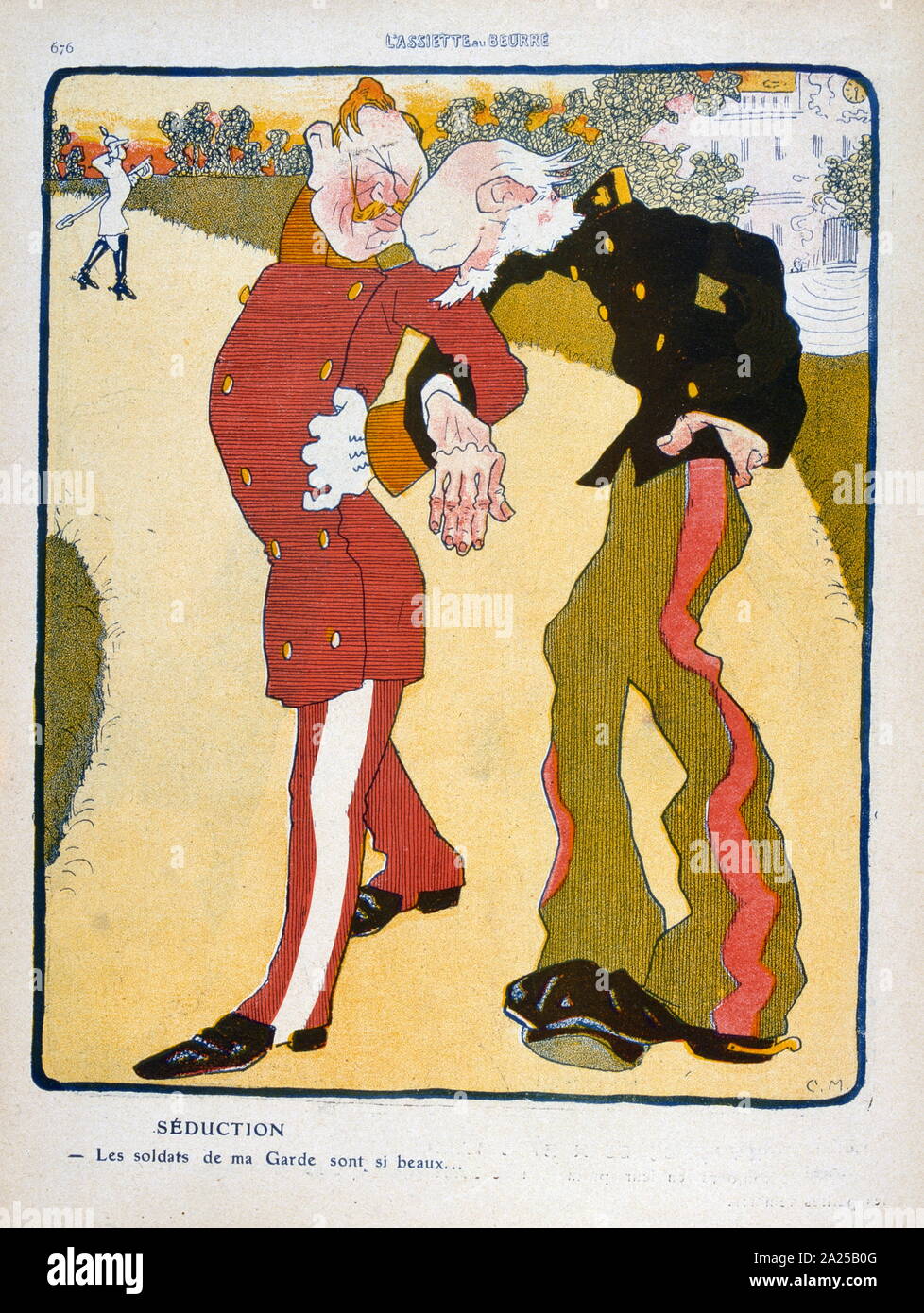 Illustration in a French magazine depicting a satirical view of the German Kaiser Wilhelm II with the Austrian Emperor, Franz Joseph I in 1909 Stock Photo
