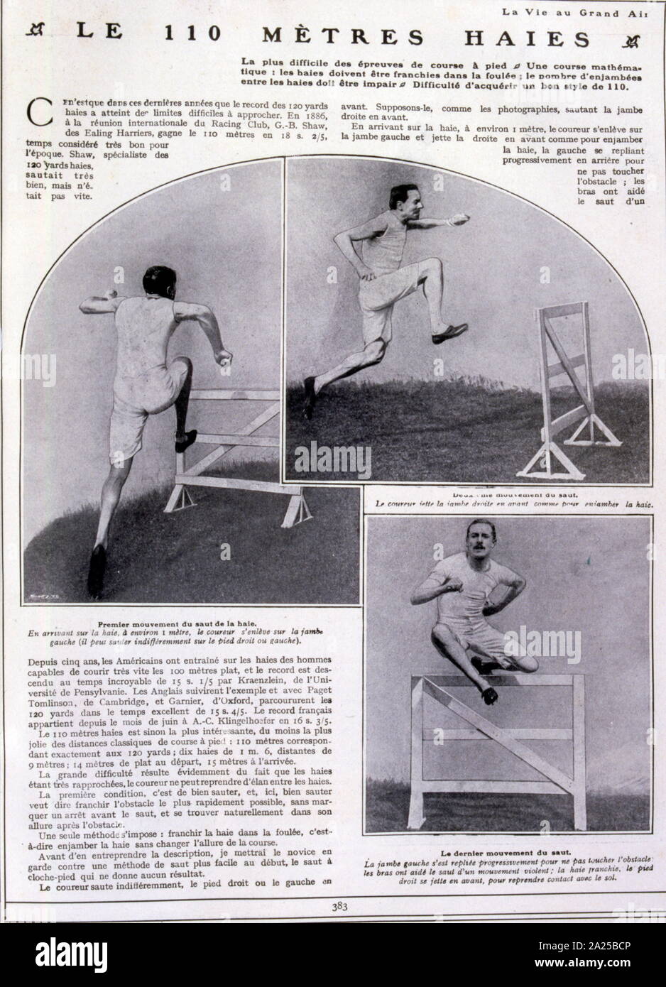 Newspaper article featuring an athlete practicing the 110 Meter race in 1905 Stock Photo
