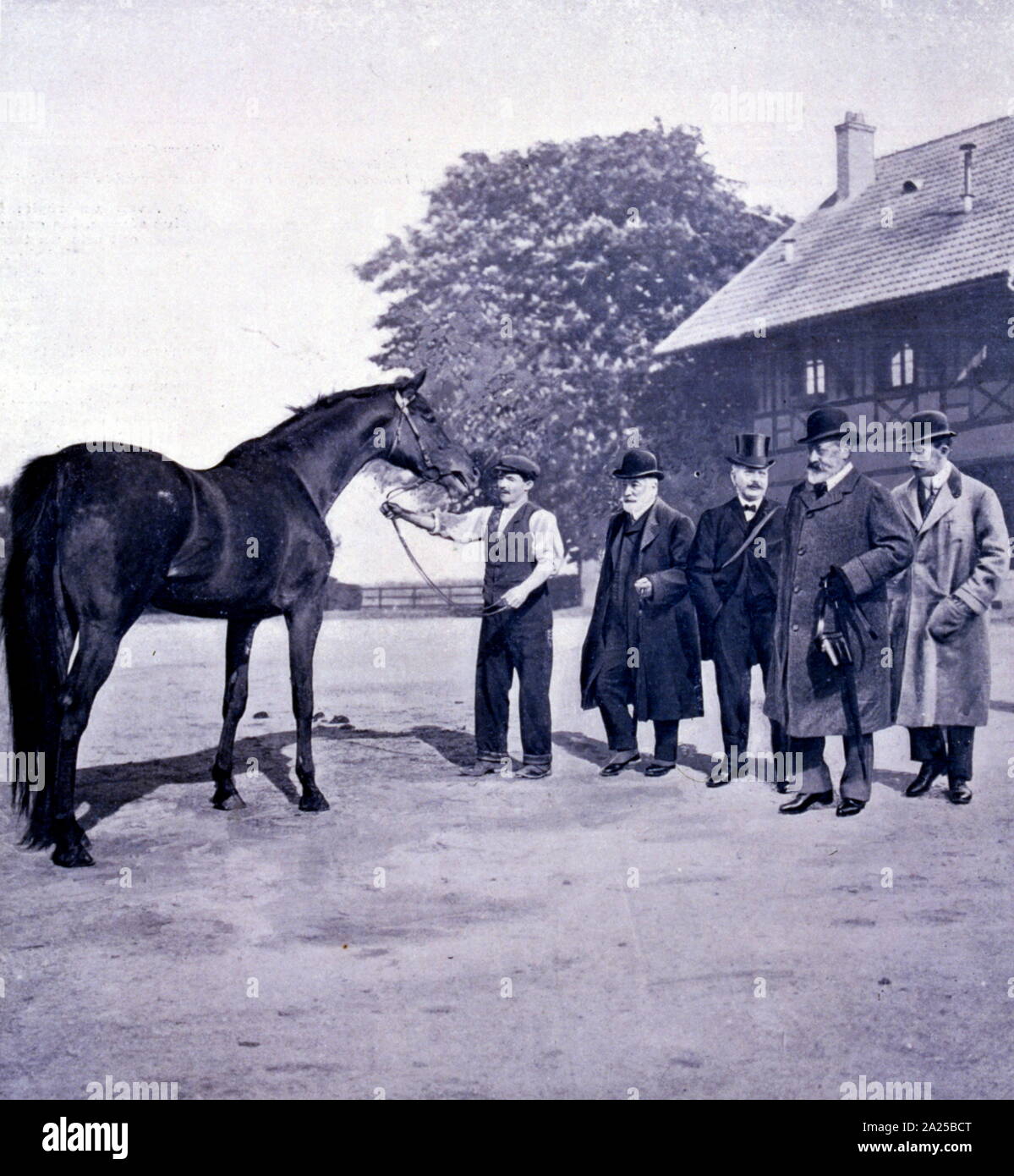 King Edward VII of Great Britain attends the 1905, Haras de Jardy, Thoroughbred horse breeding operation established in 1890 in Marnes-la-Coquette France Stock Photo