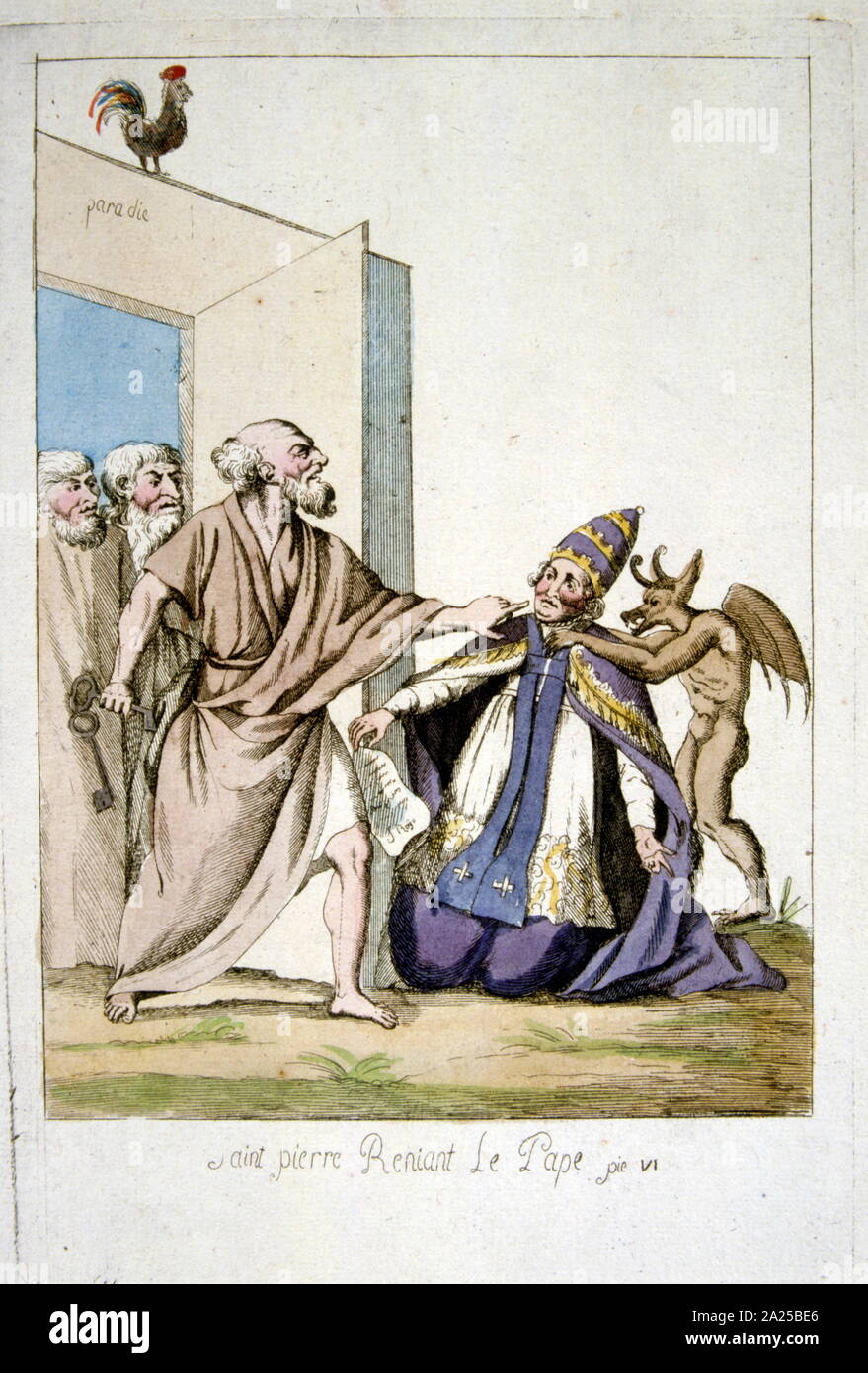 Saint Peter disavowing the Pope (Pius VI), Satirical illustration of the French Revolution 1791 Stock Photo