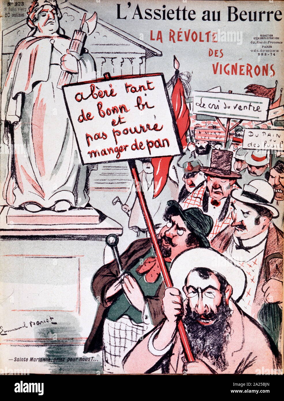 French satirical Illustration, depicting protest by winegrowers 1909 Stock Photo