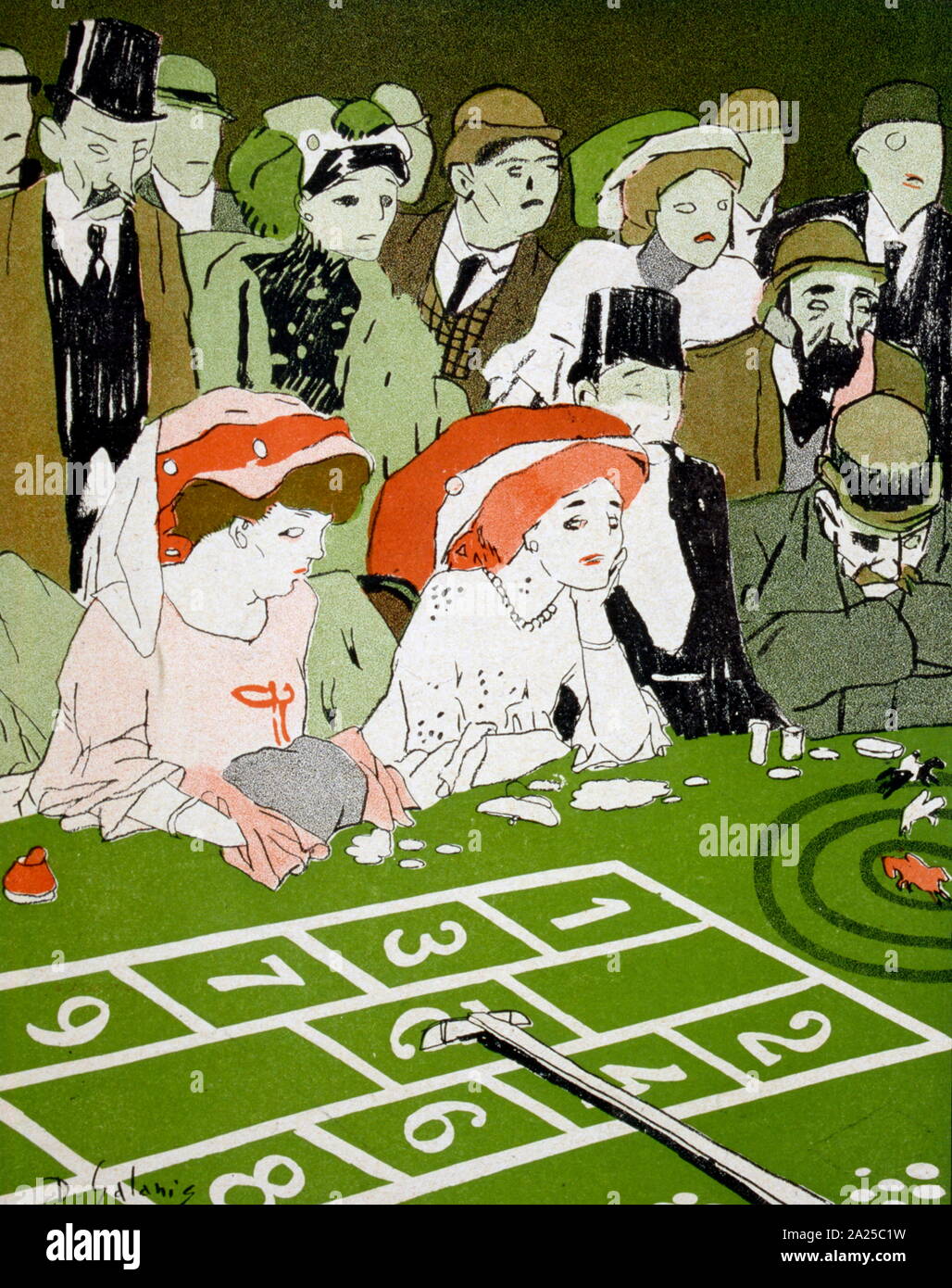 French Satirical Illustration showing a roulette game. 1907 Stock Photo