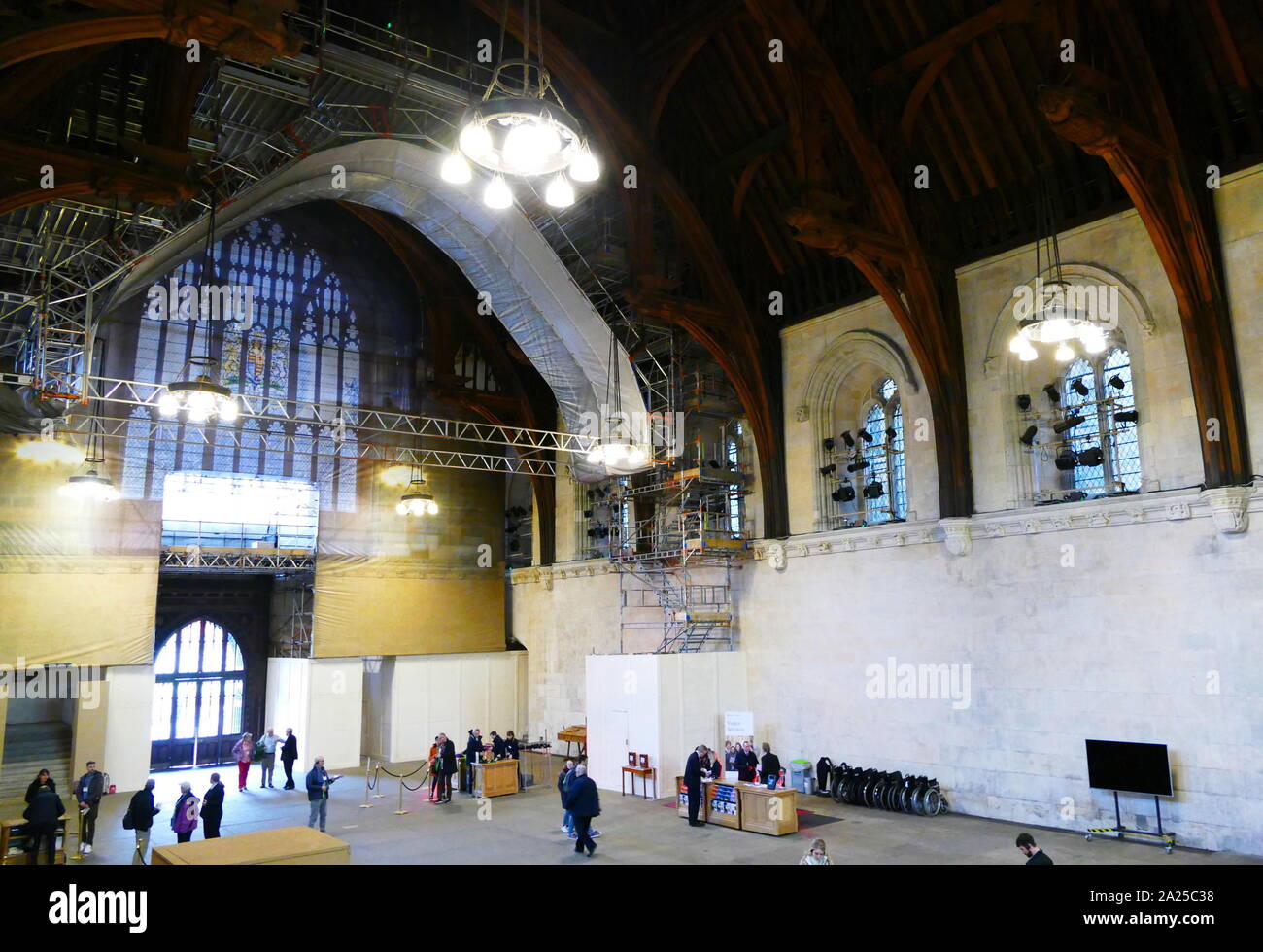 Westminster Hall, the oldest existing part of the Palace of Westminster, was erected in 1097. It is used for joint sessions of Parliament and state funerals Stock Photo