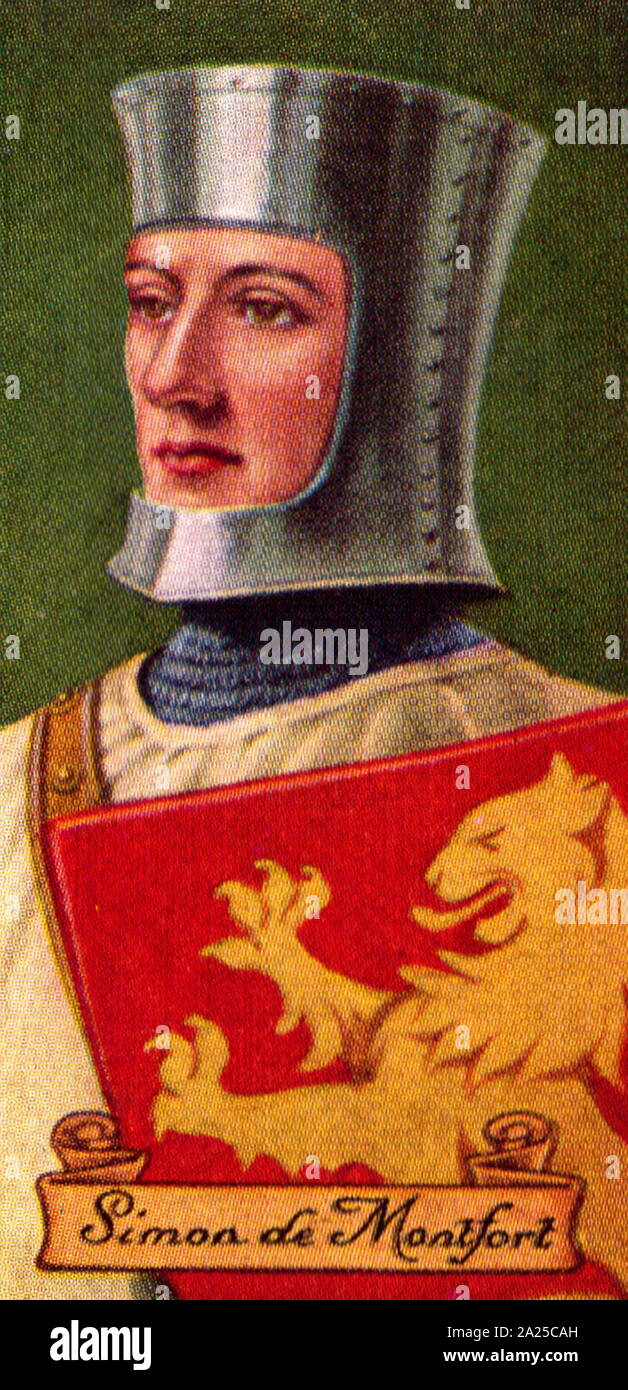 Simon de Montfort, 6th Earl of Leicester (c. 1208 – 4 August 1265), who led the baronial opposition to the rule of King Henry III of England, culminating in the Second Barons' War. Carreras cigarette card Stock Photo