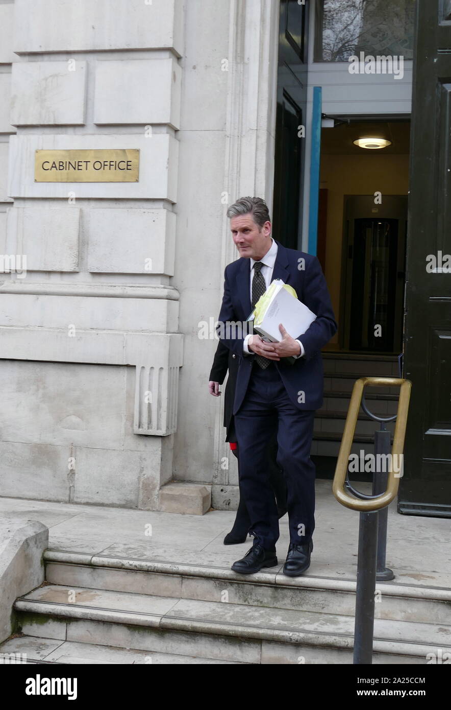 Keir Starmer , the leader of the Labour Party Brexit talks team, leaves the Cabinet Office after talks with the Conservative Government, 4 April 2019. Stock Photo