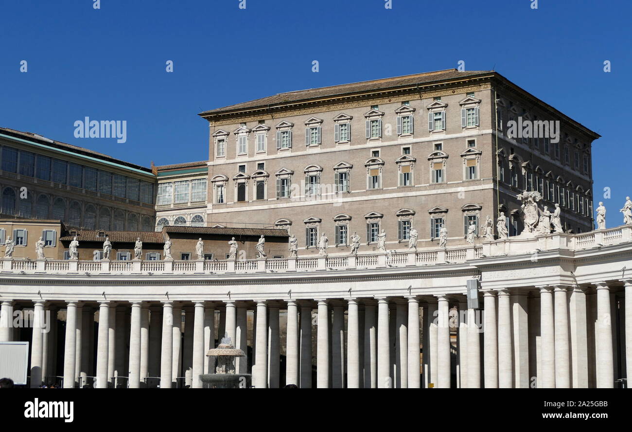 Exterior of the Papal Apartments in St Peter's Square, in Vatican City. Stock Photo