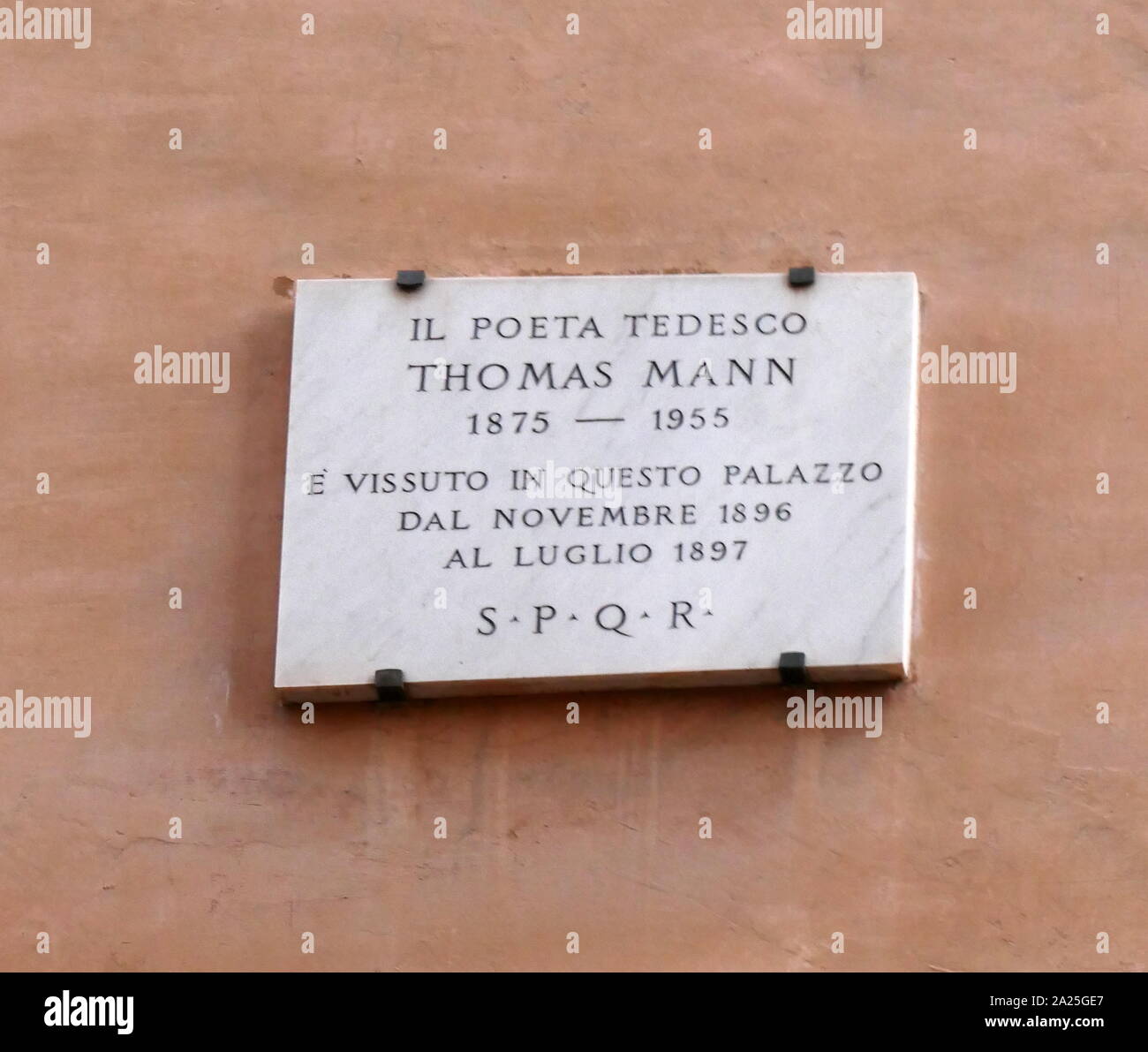 Plaque commemorating Thomas Mann (1875-1955) a German novelist, short story writer, social critic, philanthropist, essayist, and the 1929 Nobel Prize in Literature laureate. Stock Photo
