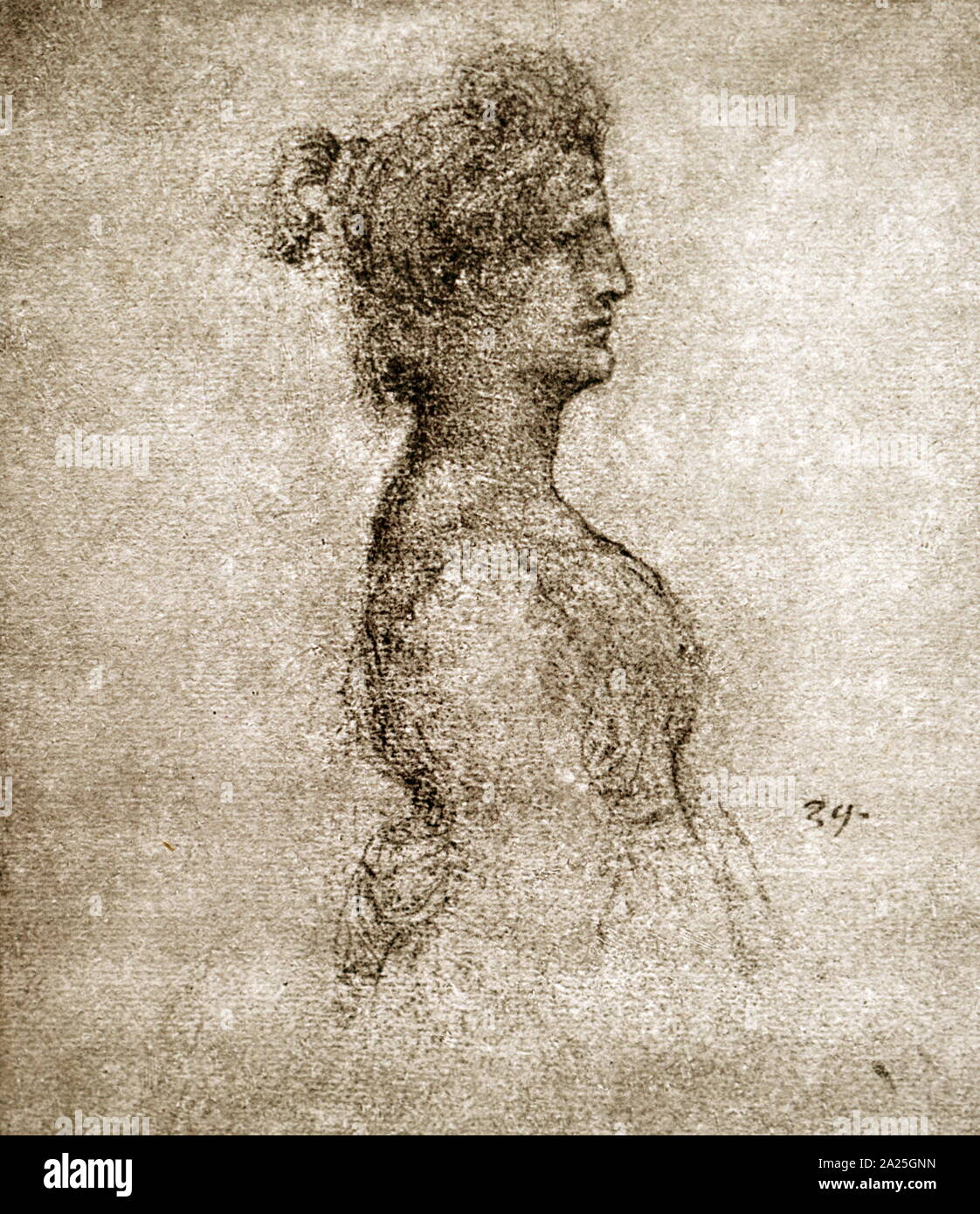 Half figure of a woman by Leonardo da Vinci. Leonardo di ser Piero da Vinci (1452-1519) an Italian polymath of the Renaissance. Stock Photo