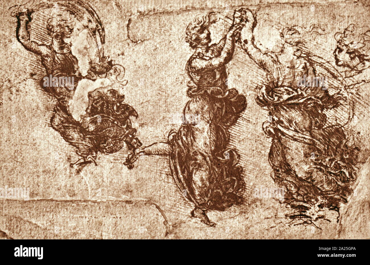 Sketch titled 'Three Dancing Maidens' by Leonardo da Vinci. Leonardo di ...