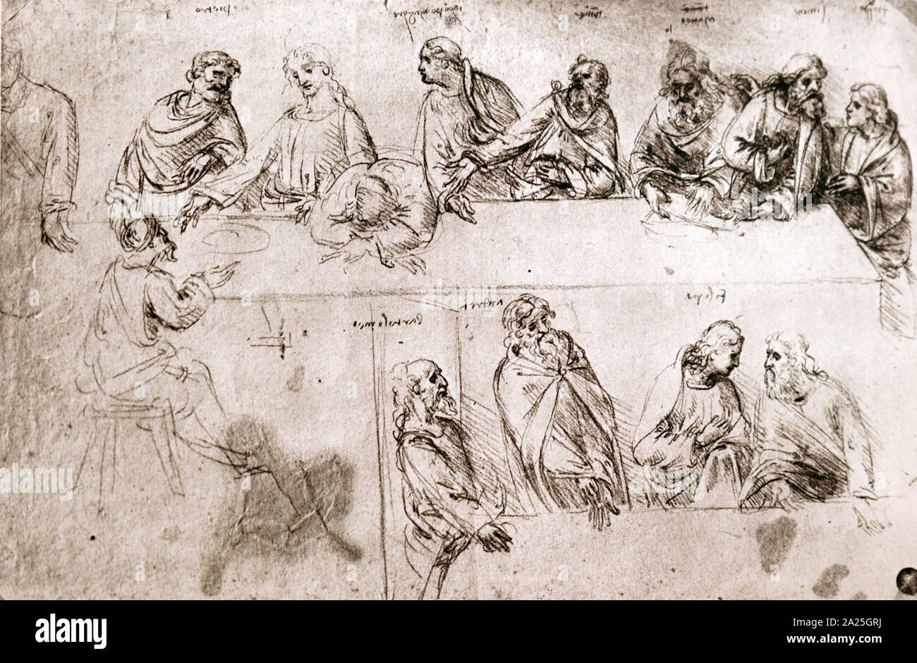 Study of the Last Supper by Leonardo da Vinci. Leonardo di ser Piero da Vinci (1452-1519) an Italian polymath of the Renaissance. Stock Photo